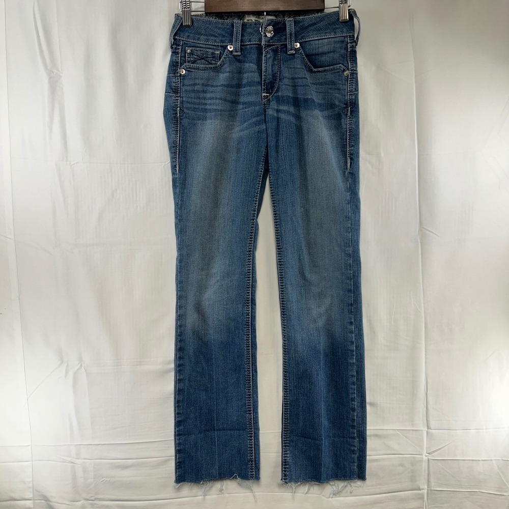 Ariat R.E.A.L. Straight Leg Jeans Womens 25R Blue Medium Wash Raw Hem 10031919